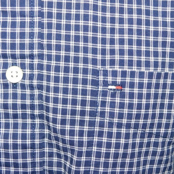 Tommy Hilfiger Mens M Blue White Plaid Check Short Sleeve Button Front Shirt - Picture 4 of 7